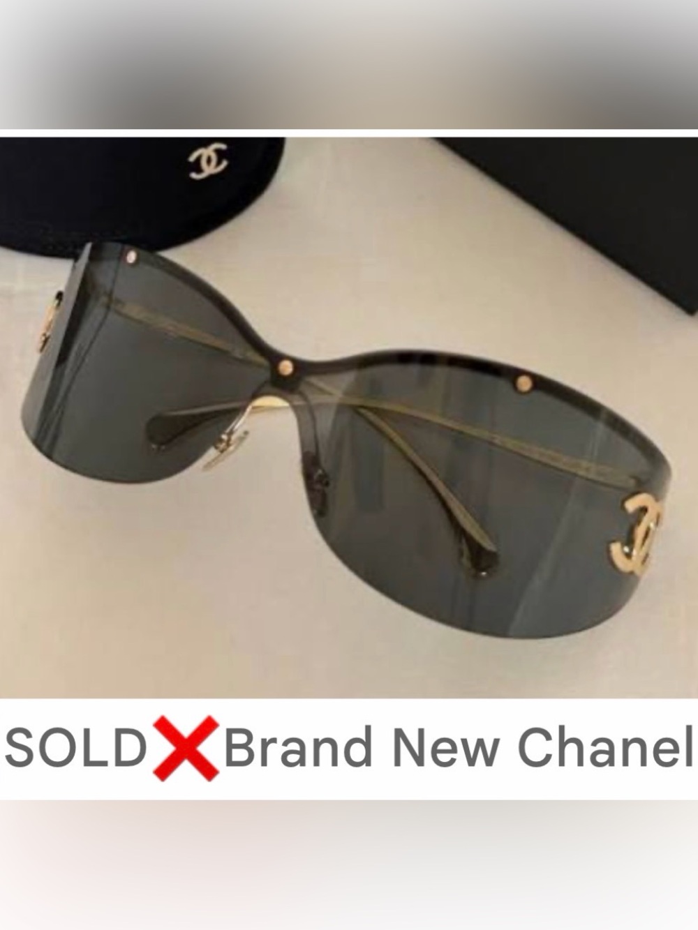 $950 Authentic CHANEL Gray Shield Sunglasses with Gold - Picture 12 of 12
